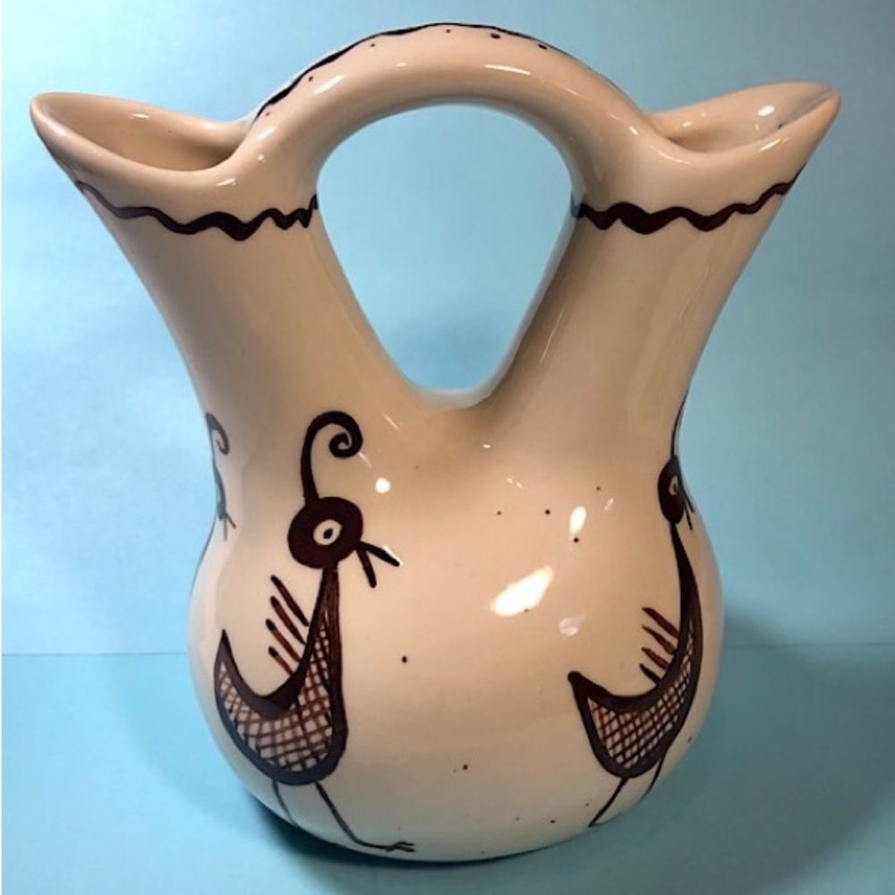Native American Wedding Vase Glazed Pottery Signed 1983 Benna 💓Wedding 💓 - Picture 1 of 6